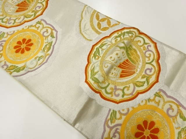 アンティーク　蝶に花模様織出し袋帯（材料）